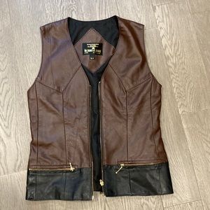 Brown and Black Leather Vest by James & James